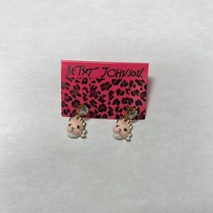 Betsey Johnson Pink Cat Earrings NEW NWT